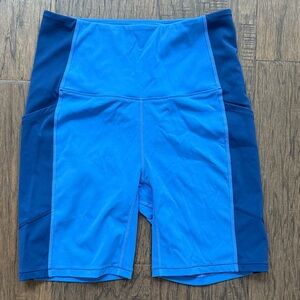 SOLID & STRIPED Two-Tone Blue Bike Shorts